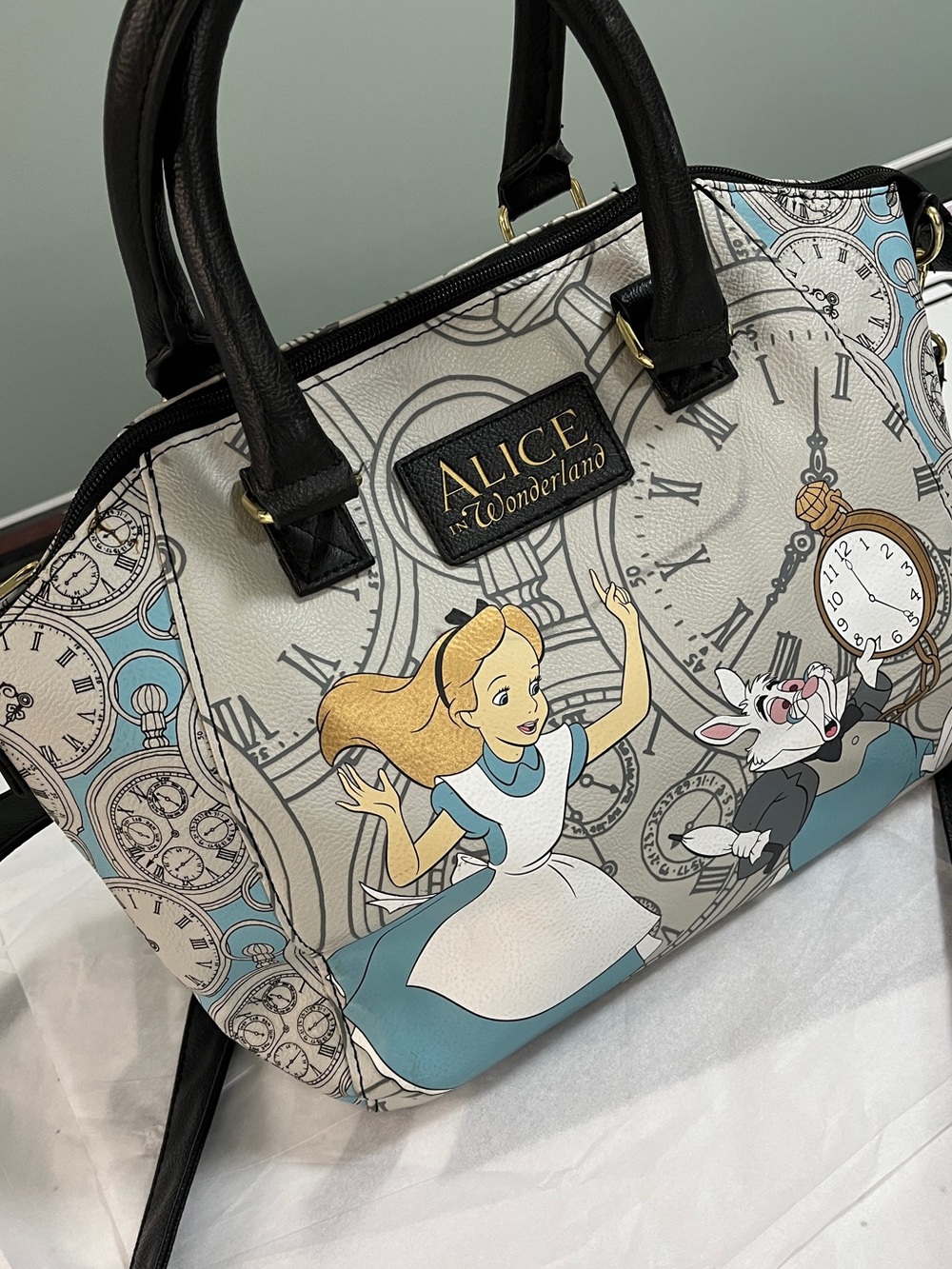Loungefly Disney Alice in Wonderland clocks top handles Handbag vegan leather